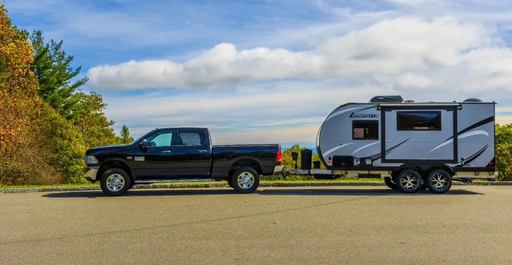 Pickup truck pulling trailer